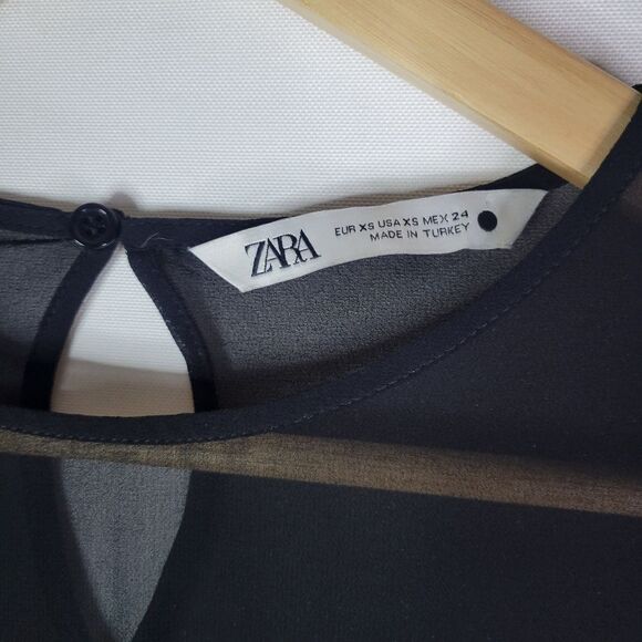 Zara Chic Sheer Loose Fit Black Blouse with Satin Modesty - Picture 3 of 13